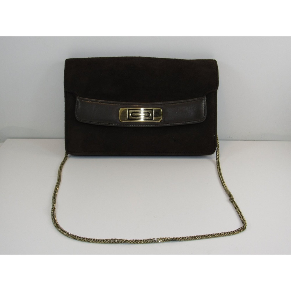 Andé‎ Women's Brown Suede Leather Clutch Bag Gold Chain Strap